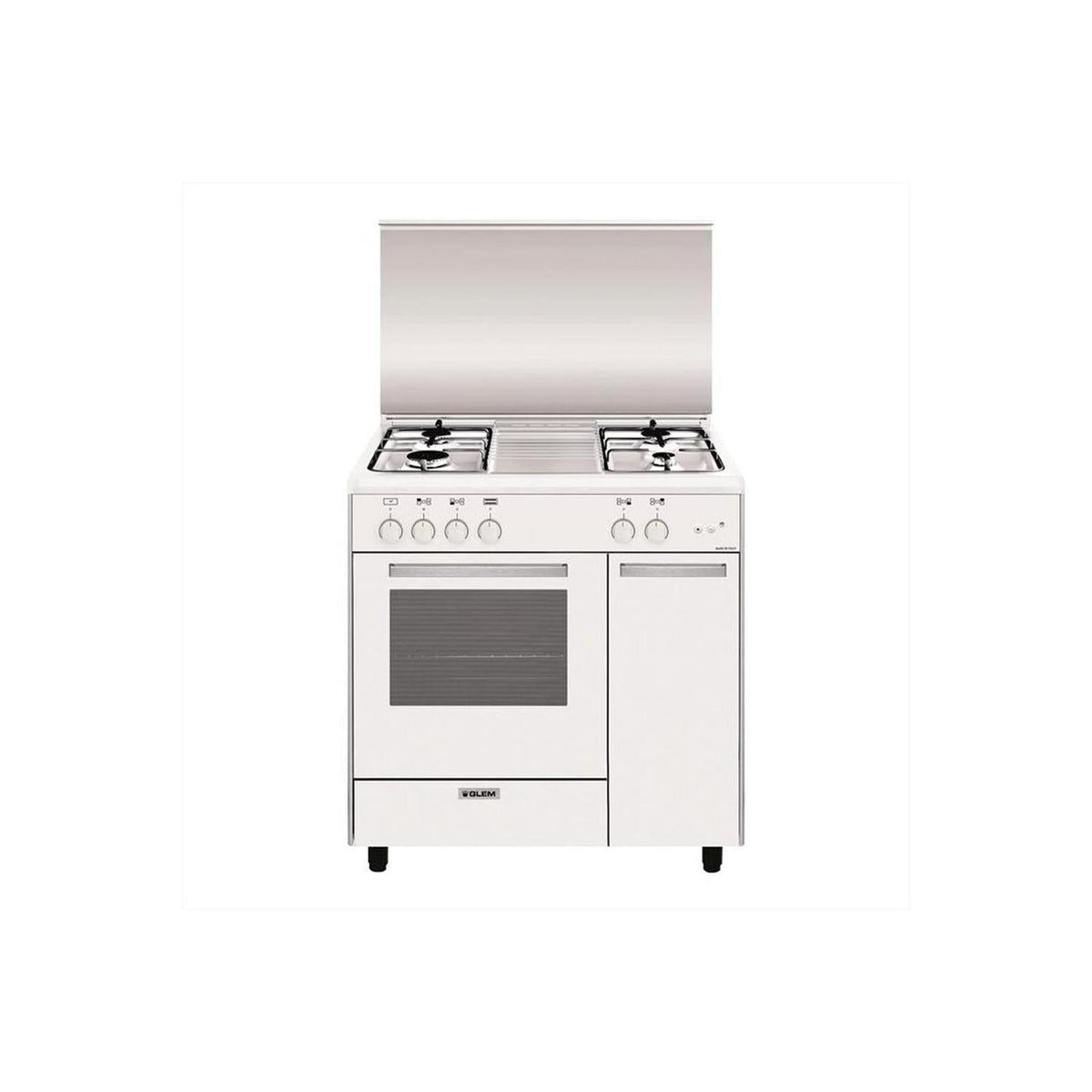 GLEM GAS AS854GX CUCINA 80x50 4 FUOCHI FORNO A GAS 61LT CON GRILL ELETTRICO SCALDAVIVANDE COLORE BIANCO
