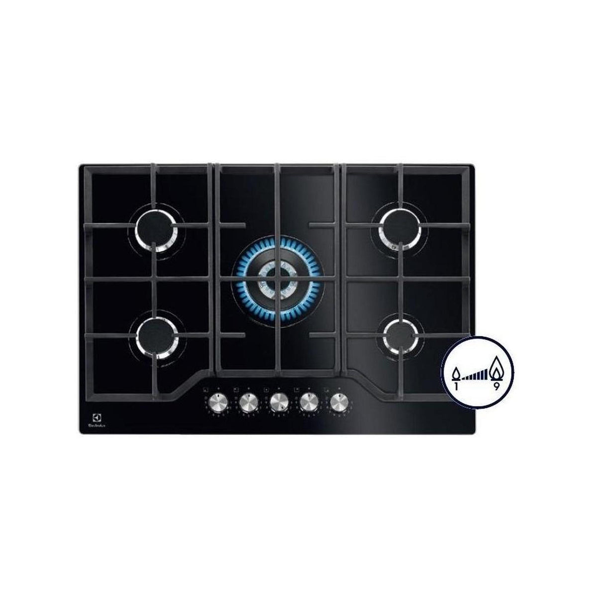 ELECTROLUX KGG75362K SERIE 600 ON GLASS PIANO COTTURA 75CM 5 FUOCHI A GAS COLORE NERO - PROMO