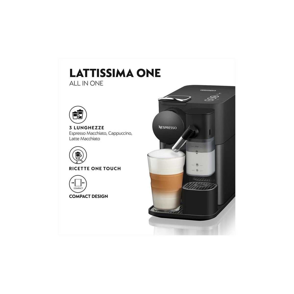 DE LONGHI NEW LATTISSIMA ONE NESPRESSO EN510.B MACCHINA DA CAFFE' A CAPSULE NERA