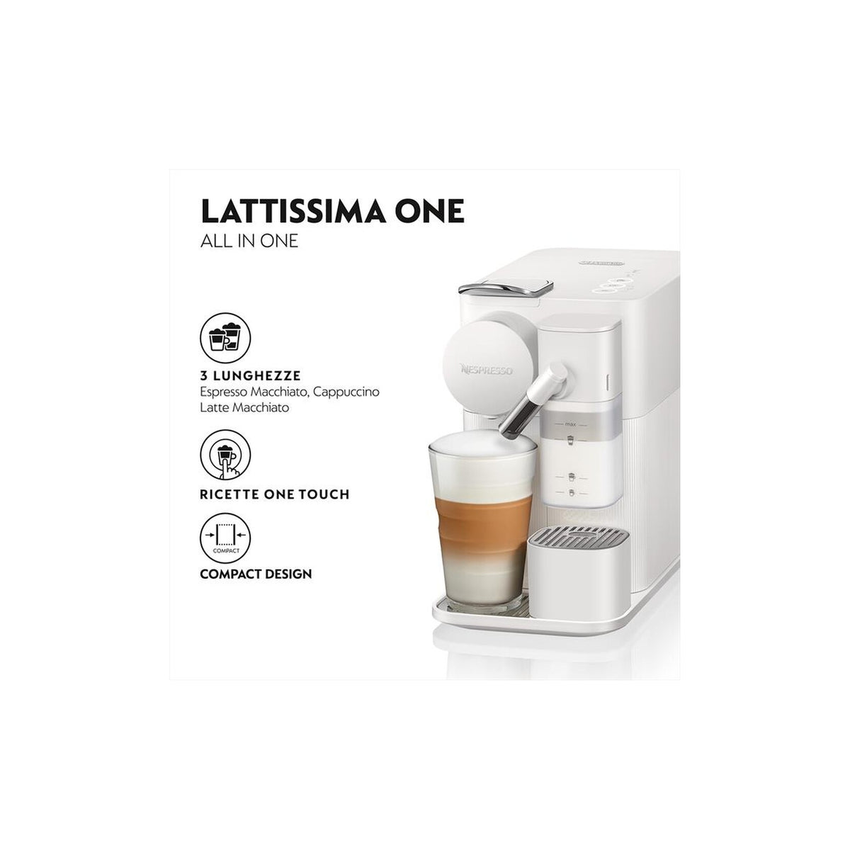 DE LONGHI NEW LATTISSIMA ONE NESPRESSO EN510.W MACCHINA DA CAFFE' A CAPSULE BIANCA
