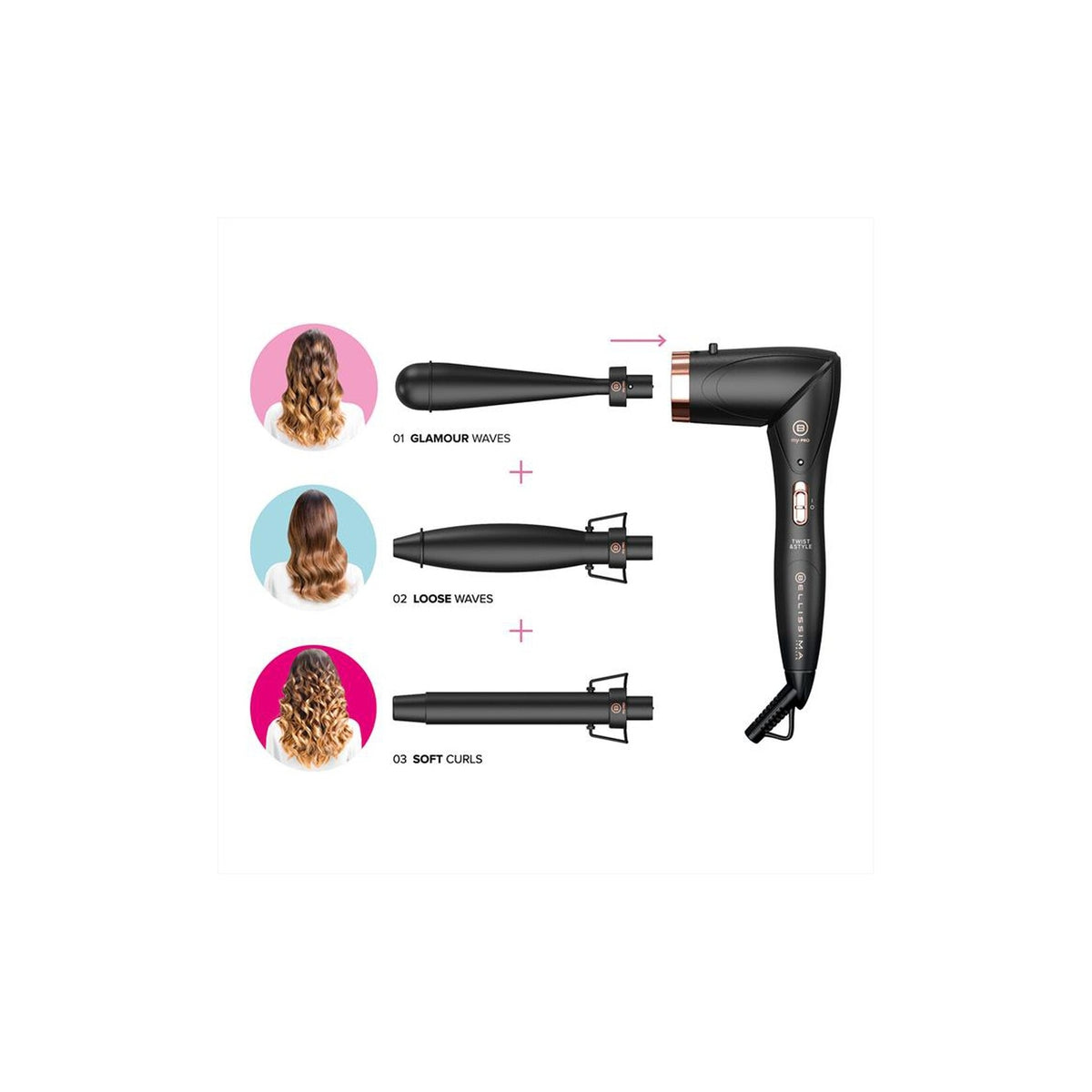 IMETEC 11888 STYLER BELLISSIMA TWIST & STYLE FERRO ARRICCIACAPELLI CON 3 ACCESSORI