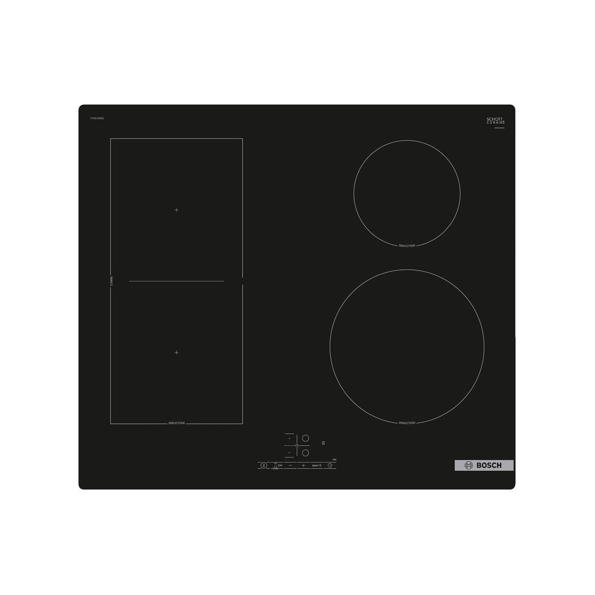 BOSCH PVS61RBB5E PIANO COTTURA A INDUZIONE 60CM FLEX ZONE 4 ZONE FUNZIONE POWERBOOST COLORE NERO