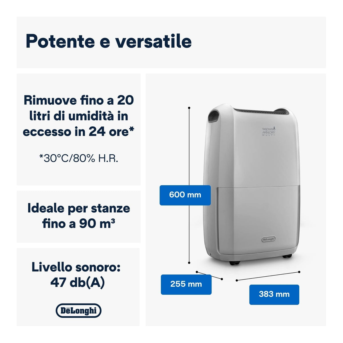 DE LONGHI DDSX220 DEUMIDIFICATORE TASCIUGO ARIADRY 20LT/24H SERBATOIO 5LT