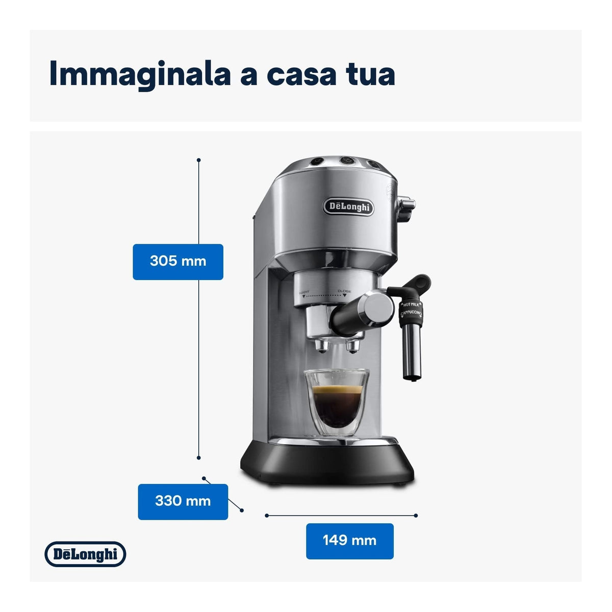 DE LONGHI DEDICA EC685.M MACCHINA DA CAFFE' PER CIALDE O MACINATO CAPPUCCINATORE SILVER
