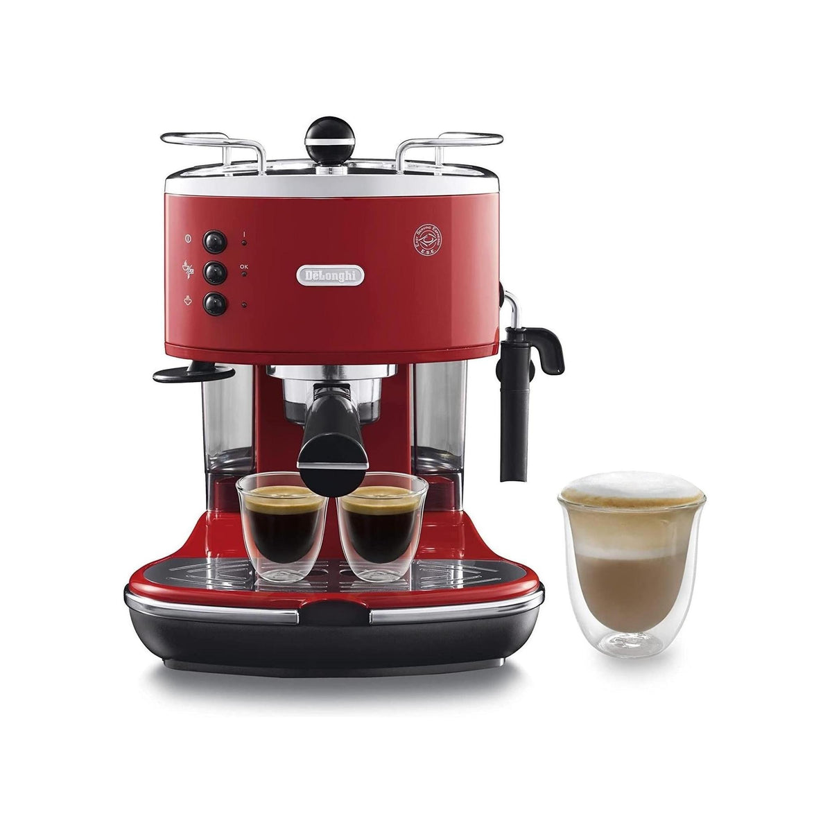 DE LONGHI ECO311R ICONA VINTAGE MACCHINA DA CAFFE' PER CIALDE O MACINATO SERBATOIO 1,4LT COLORE ROSSO
