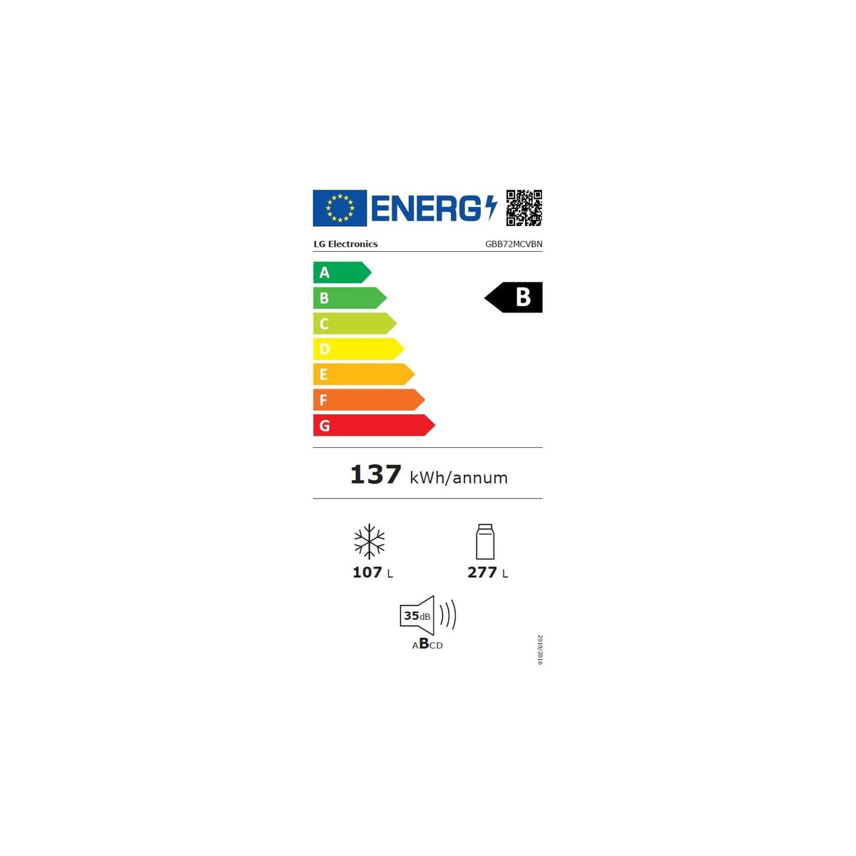 LG GBB72MCVBN FRIGORIFERO COMBINATO TOTAL NO FROST 384 LT NERO CLASSE B
