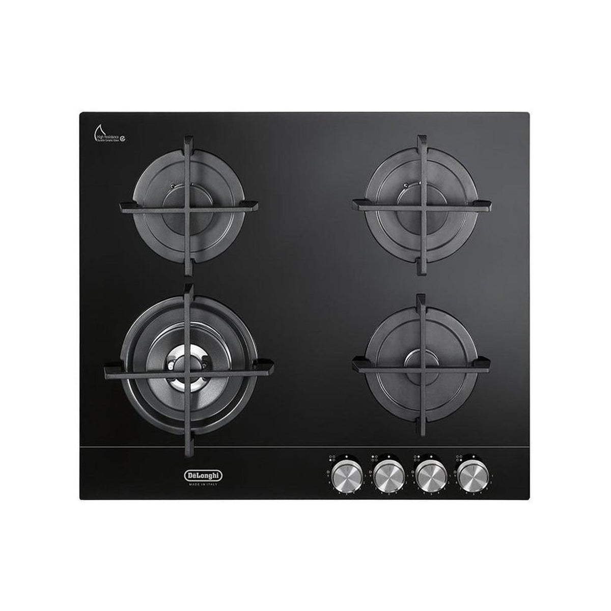 DE LONGHI NSL460NCM PIANO COTTURA 60CM 4 FUOCHI A GAS GRIGLIE IN GHISA IN VETRO NERO