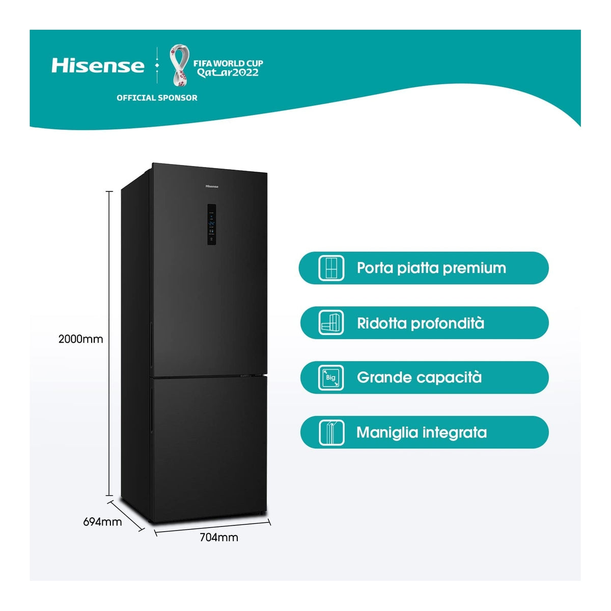 HISENSE RB645N4BFE FRIGORIFERO COMBINATO 495LT NO FROST CLASSE E NERO