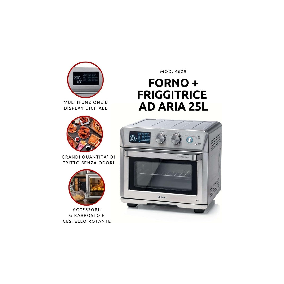 ARIETE 4629/11 FRIGGITRICE AD ARIA 25LT 15 PROGRAMMI COLORE METAL