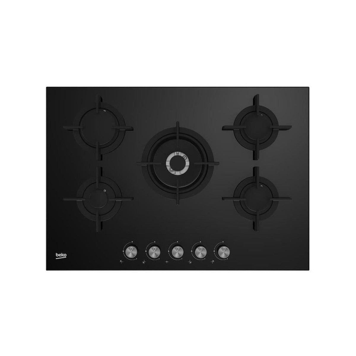 BEKO HILW75222S PIANO COTTURA DA INCASSO 75CM 5 FUOCHI A GAS 1 TRIPLA CORONA GRIGLIE IN GHISA IN VETRO NERO