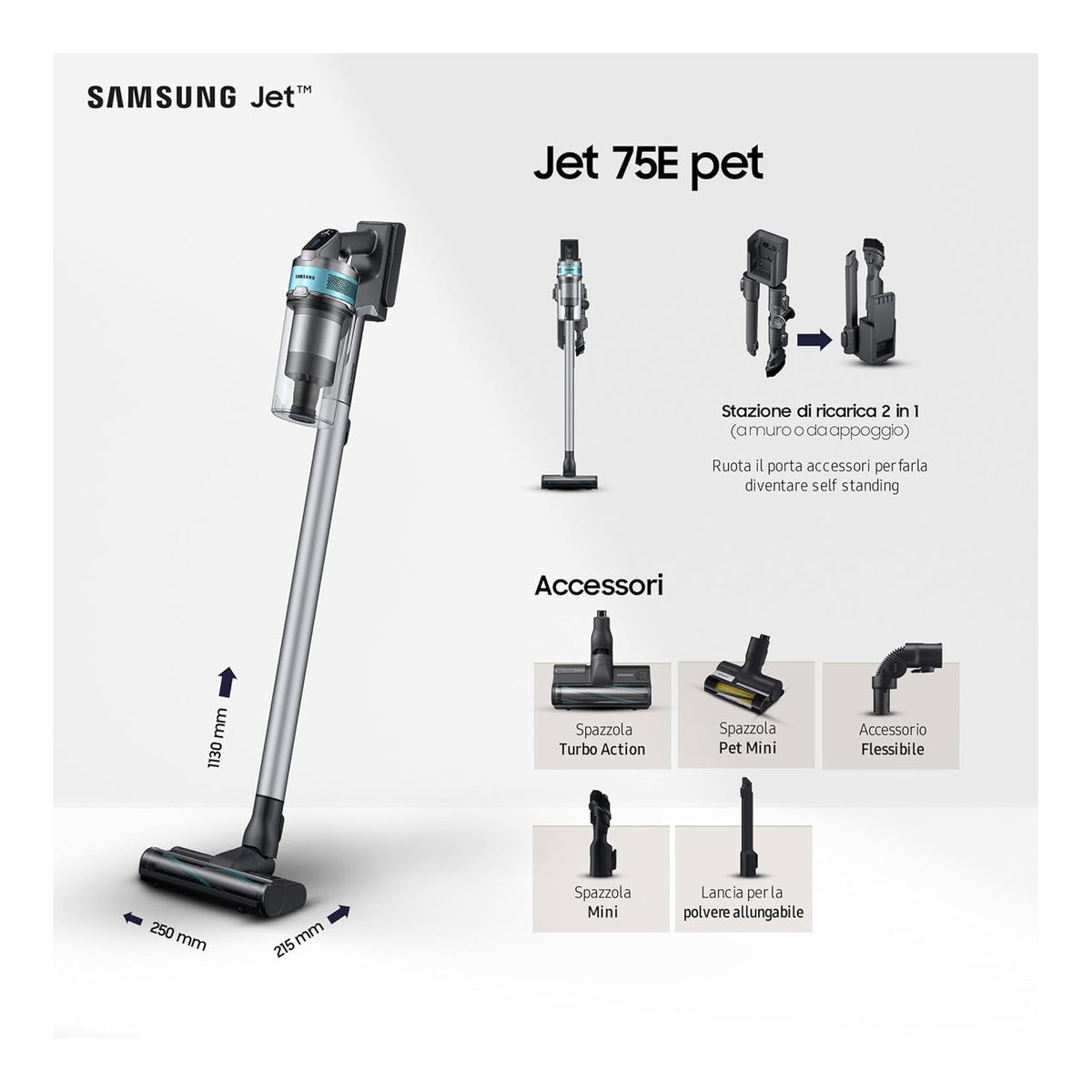 SAMSUNG VS20B75AGR1 SCOPA ELETTRICA JET 75B PET CAPACITA' 0,8LT