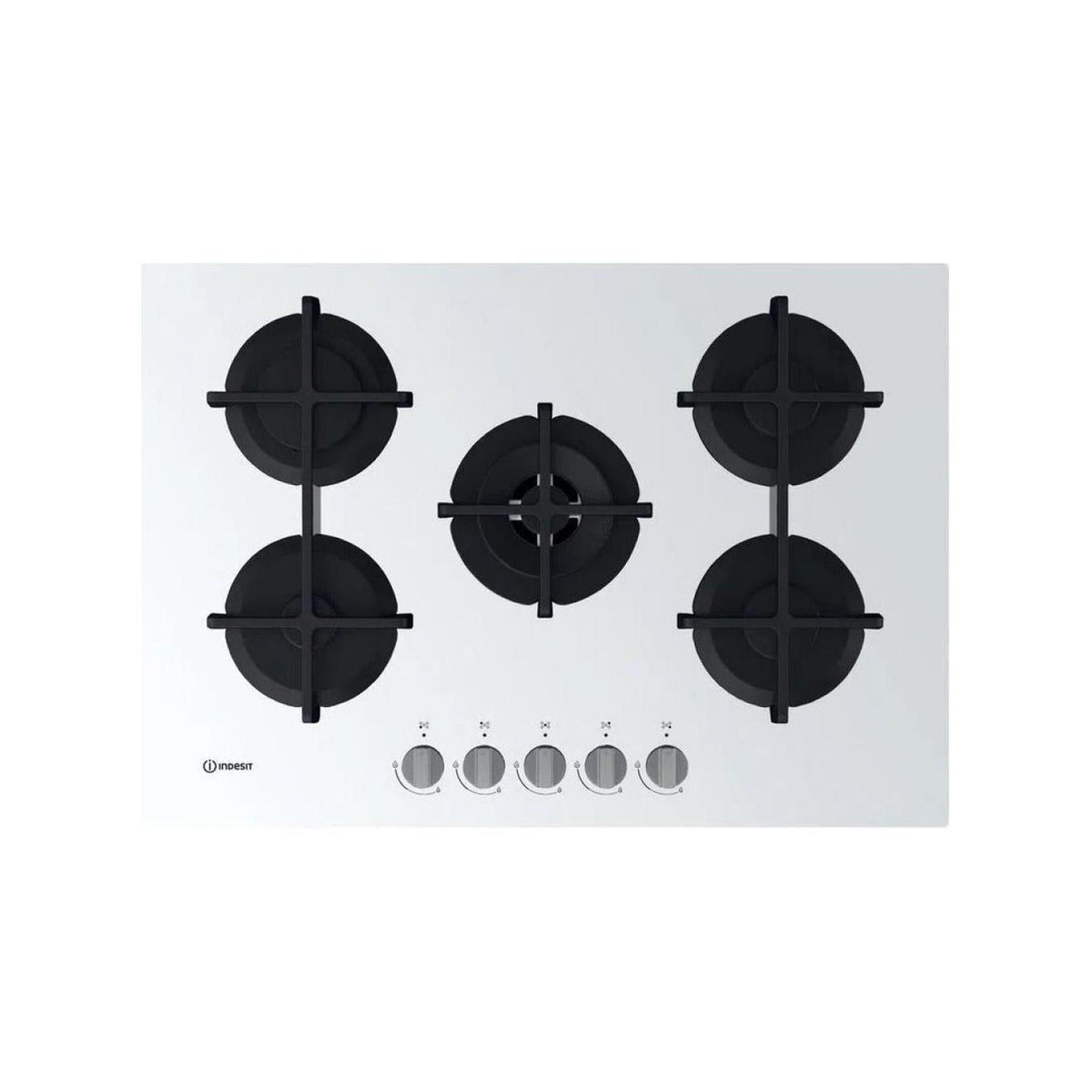 INDESIT ING 72T/WH PIANO COTTURA 75CM 5 FUOCHI A GAS GRIGLIE IN GHISA IN VETRO BIANCO