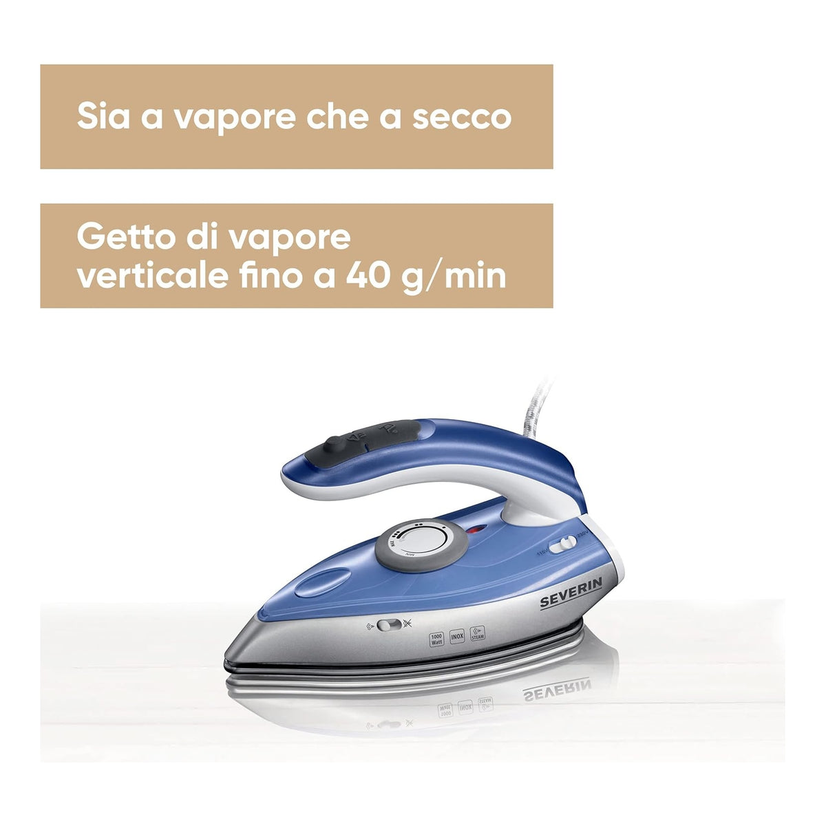 SEVERIN BA3234 FERRO DA STIRO DA VIAGGIO 1000 W CON PIASTRA IN ACCIAIO INOSSIDABILE