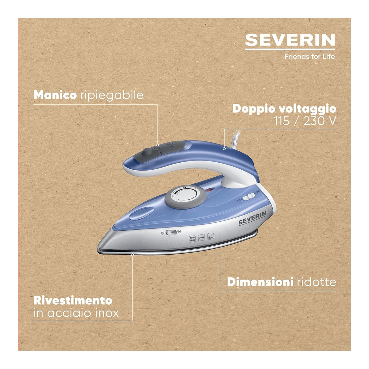 SEVERIN BA3234 FERRO DA STIRO DA VIAGGIO 1000 W CON PIASTRA IN ACCIAIO INOSSIDABILE
