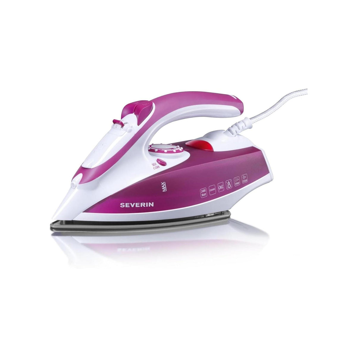SEVERIN BA3243 FERRO DA STIRO A VAPORE E A SECCO 2400 WATT AUTOPULENTE PIASTRA IN CERAMICA COLORE BIANCO/VIOLA - PROMO