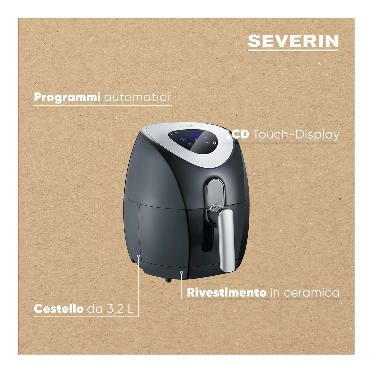 SEVERIN FR2430 FRIGGITRICE AD ARIA 1500 W CAPACITA' 3 LT 6 PROGRAMMI COLORE NERO