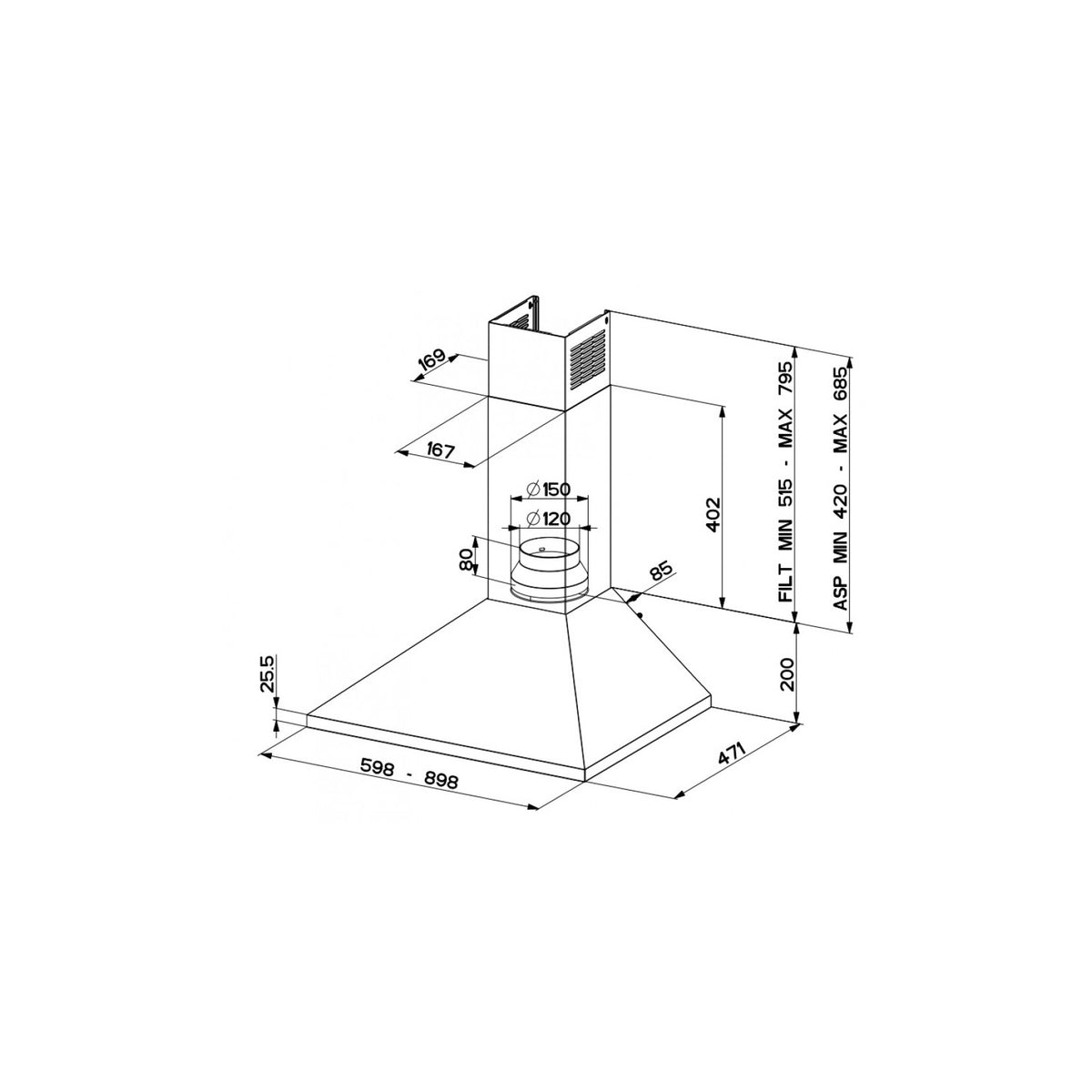 FABER VALUE PB X A60 CAPPA A PARETE ASPIRANTE 60CM CLASSE D INOX - 320.0557.539