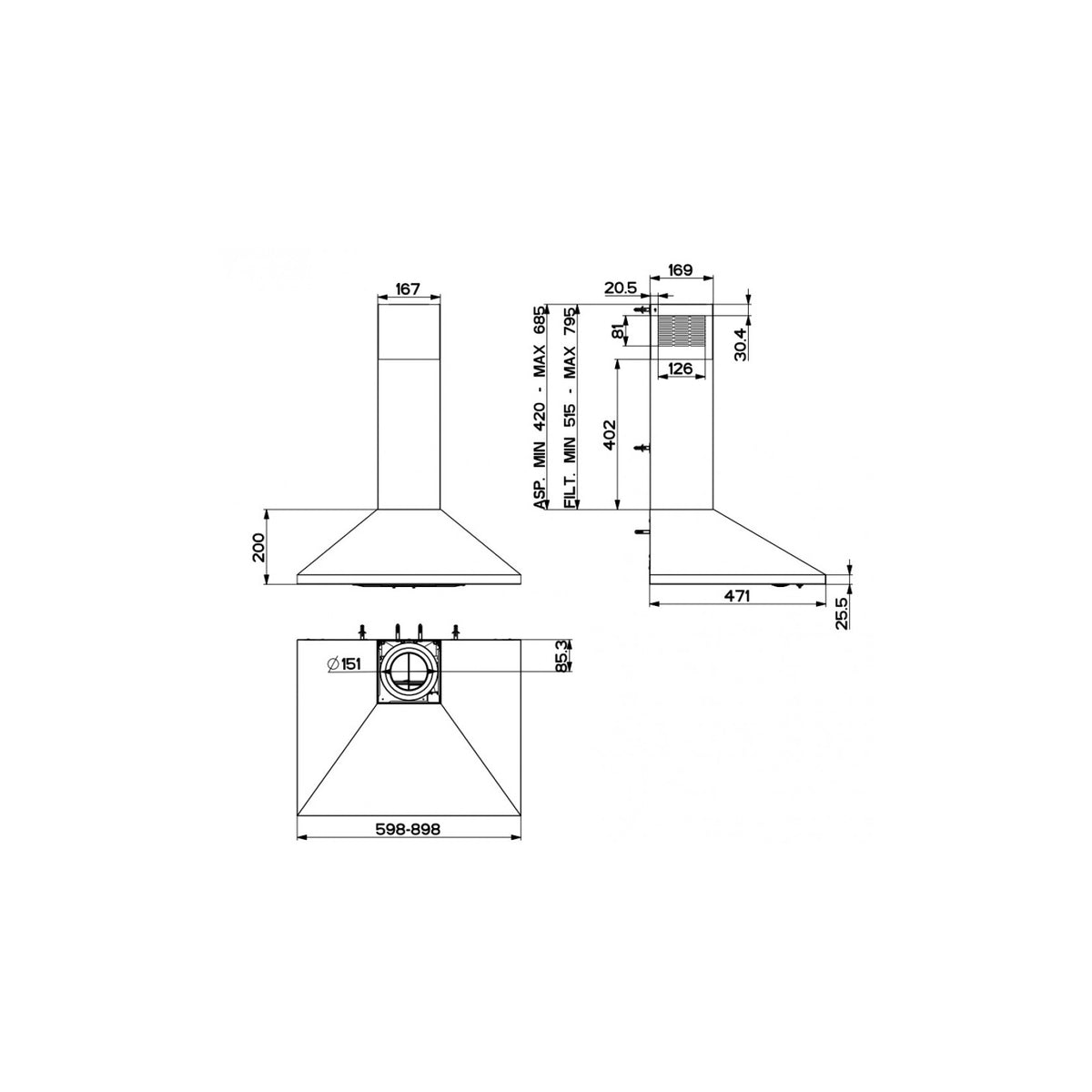 FABER VALUE PB X A60 CAPPA A PARETE ASPIRANTE 60CM CLASSE D INOX - 320.0557.539