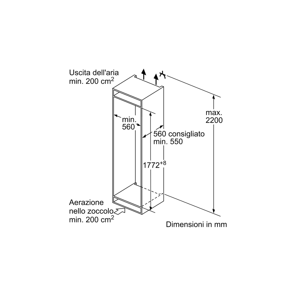 BOSCH KIN86NSE0 FRIGORIFERO COMBINATO DA INCASSO NO FROST 260 LT CLASSE E