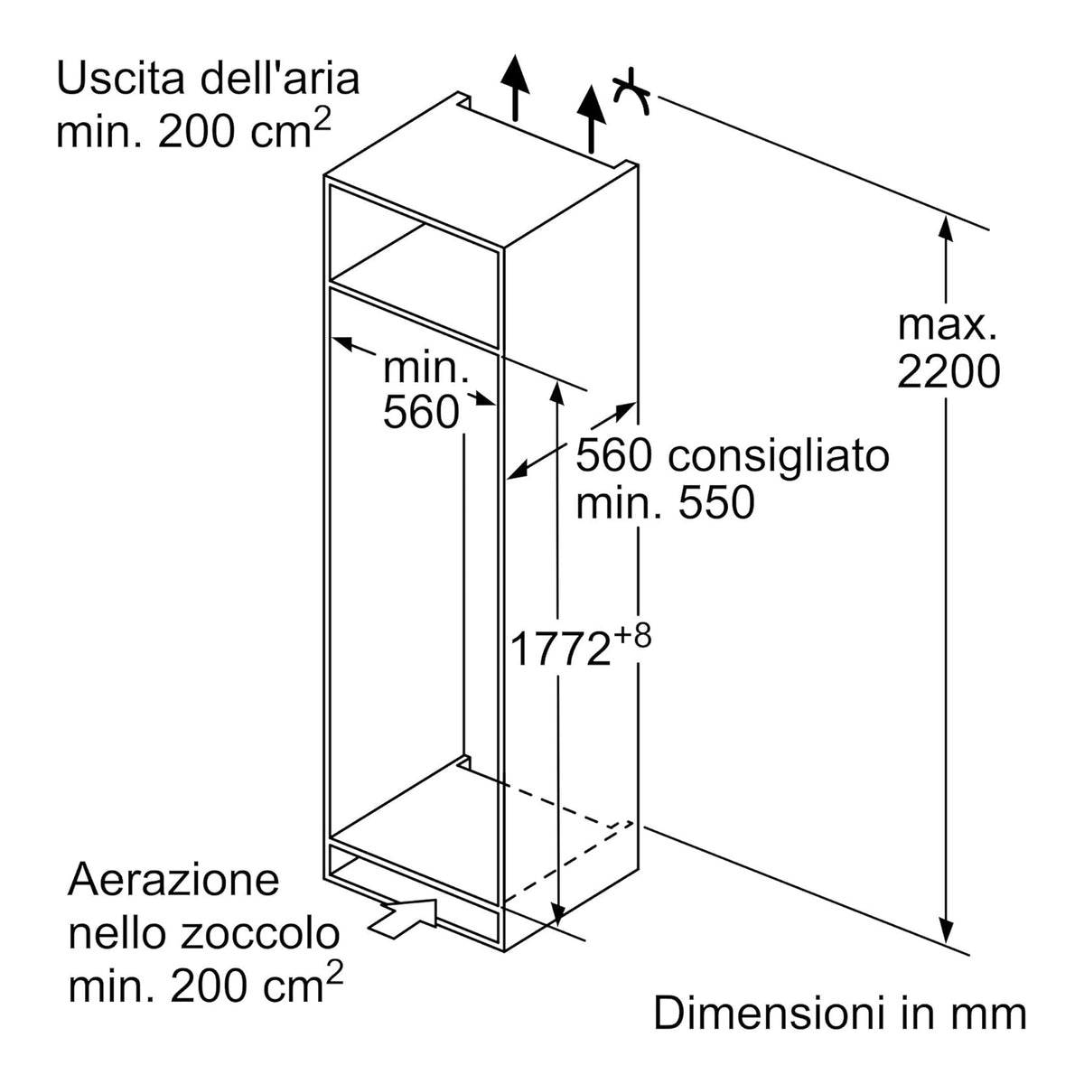 BOSCH KIR81NSE0 FRIGORIFERO MONOPORTA DA INCASSO 310LT VENTILATO CLASSE E