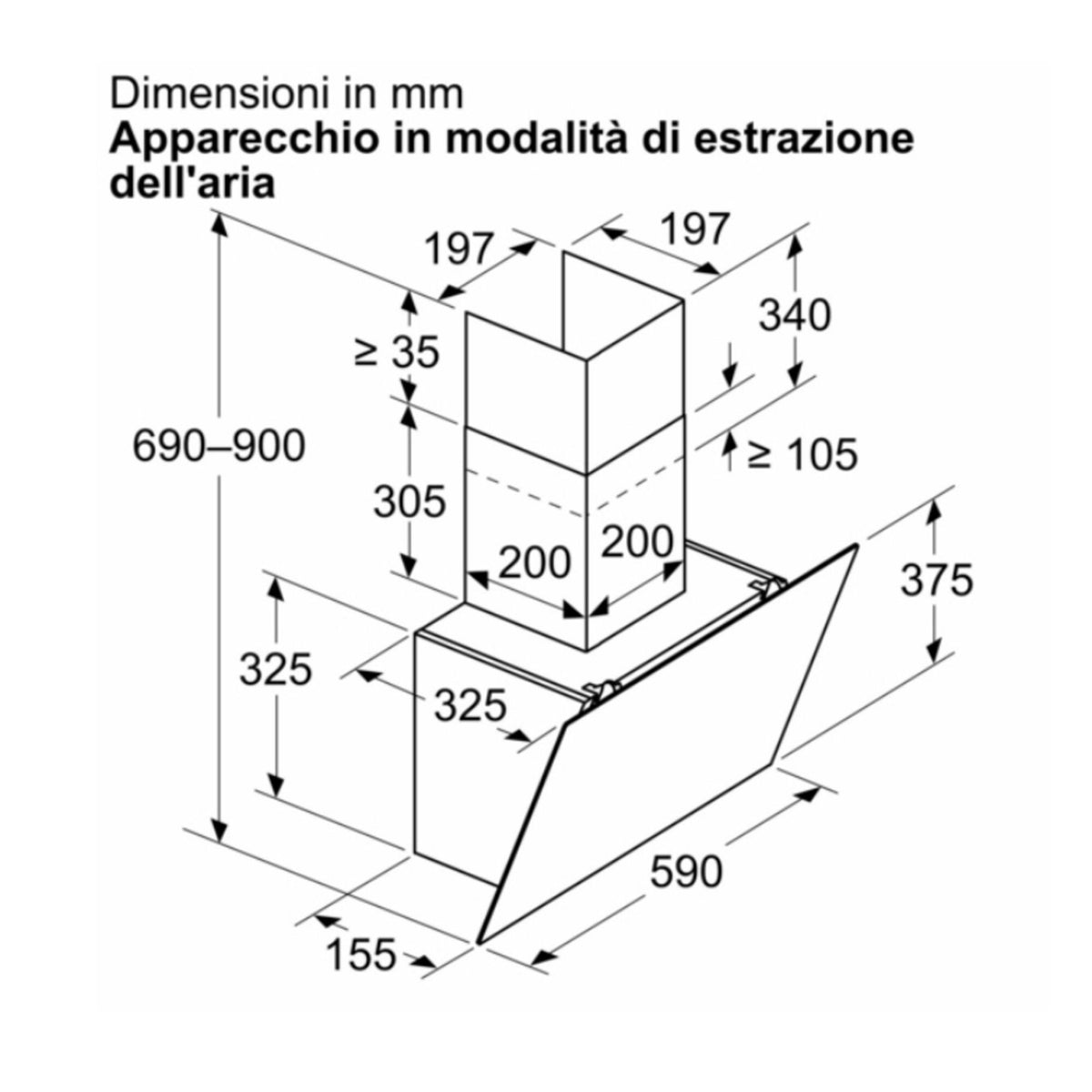 BOSCH DWK65DK60 CAPPA A PARETE ASPIRANTE IN VETRO NERO CLASSE A