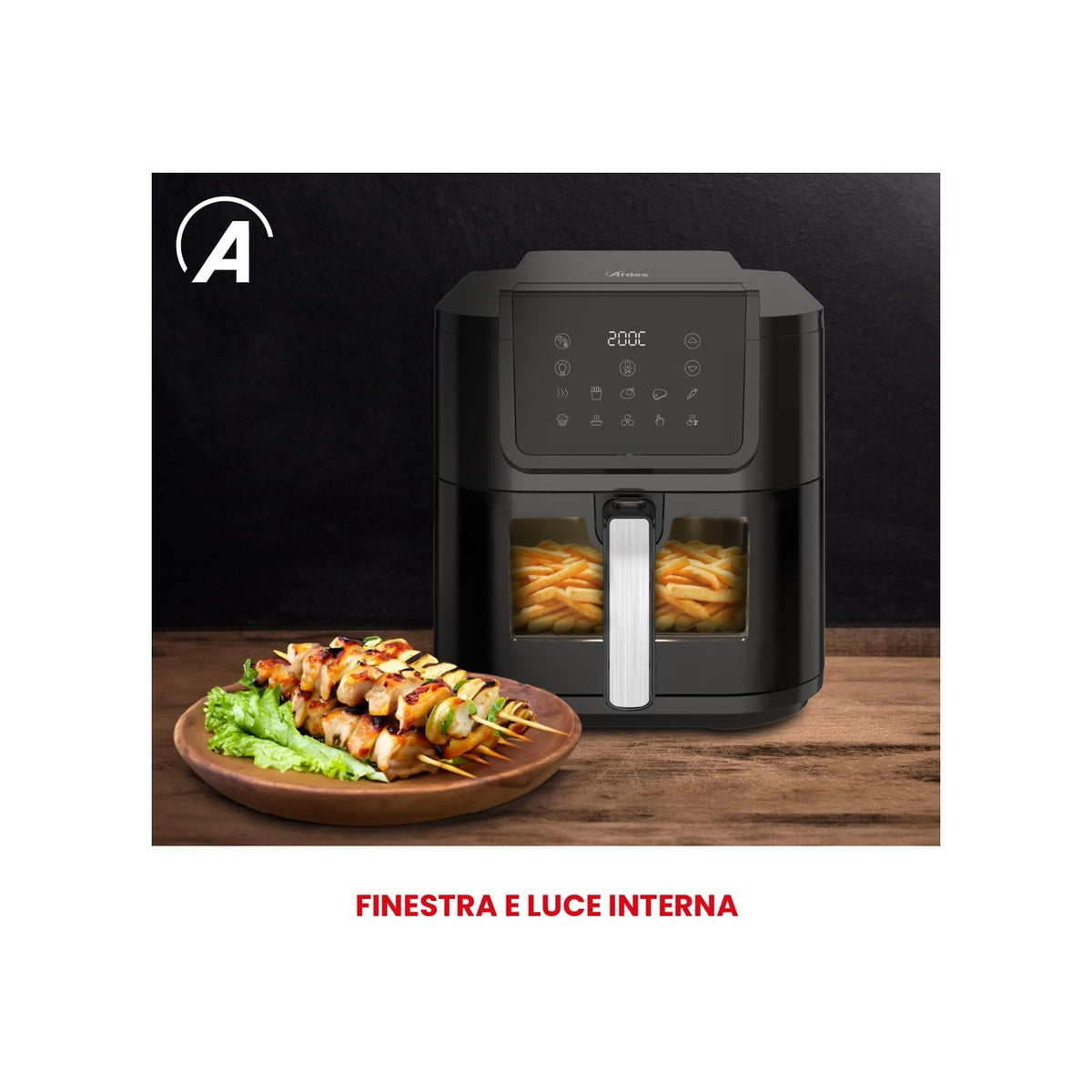 ARDES ARFRYA08LV FRIGGITRICE AD ARIA FRIGGISANA 8LT DISPLAY TOUCH COLORE NERO