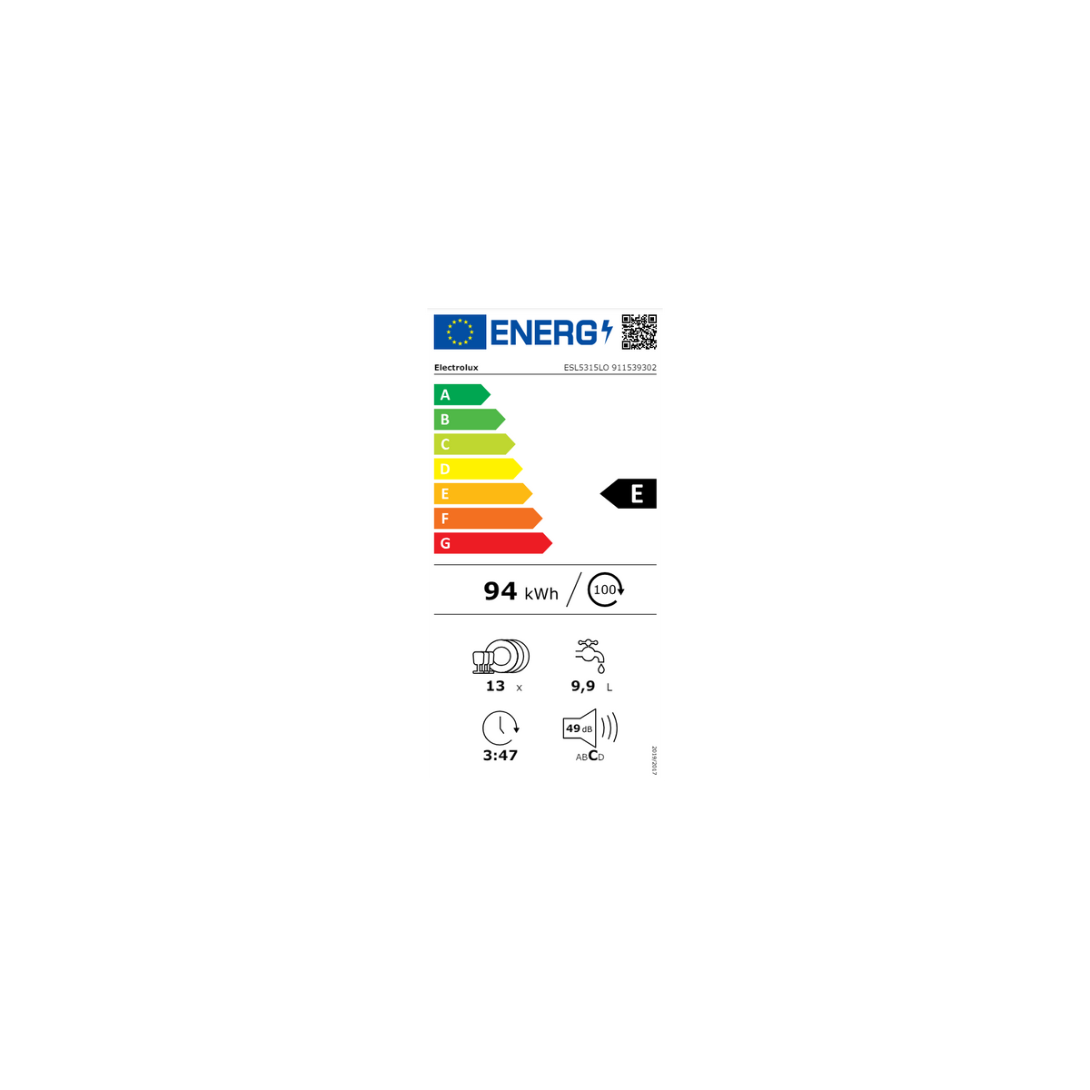 ELECTROLUX ESL5315LO LAVASTOVIGLIE DA INCASSO A SCOMPARSA TOTALE 13 COPERTI CLASSE E - PROMO