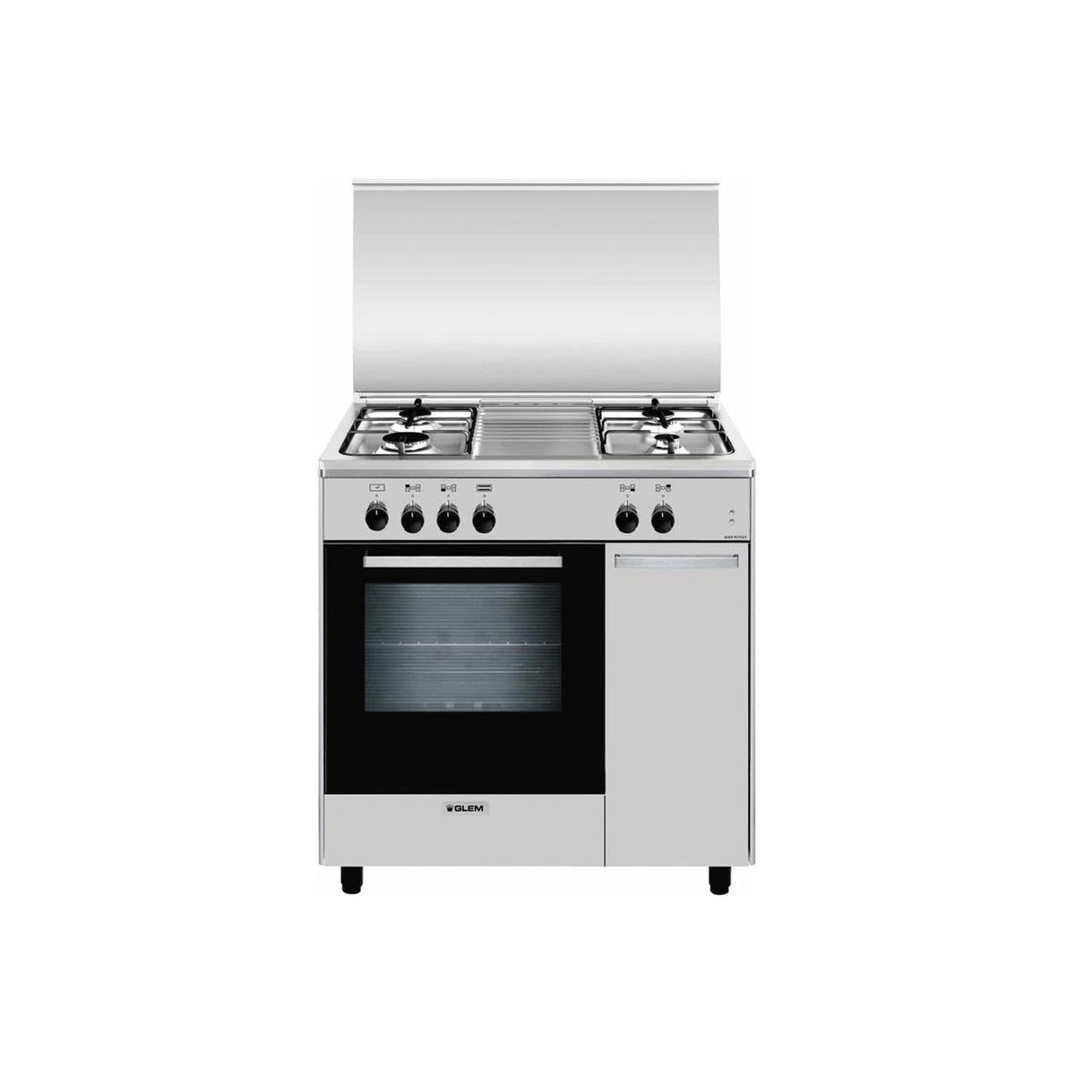 GLEM GAS AS854EI CUCINA 80x50 4 FUOCHI A GAS FORNO ELETTRICO 61LT COLORE INOX - PROMO