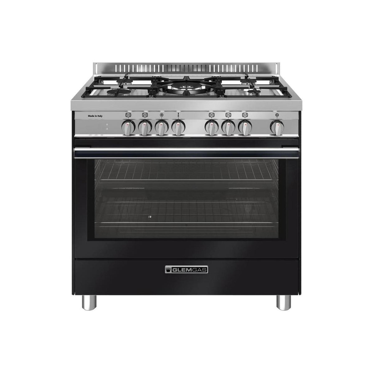 GLEM GAS ST965MBK Cucina a gas 90x60cm, 5 fuochi, Forno Elettrico 104lt, Colore nero