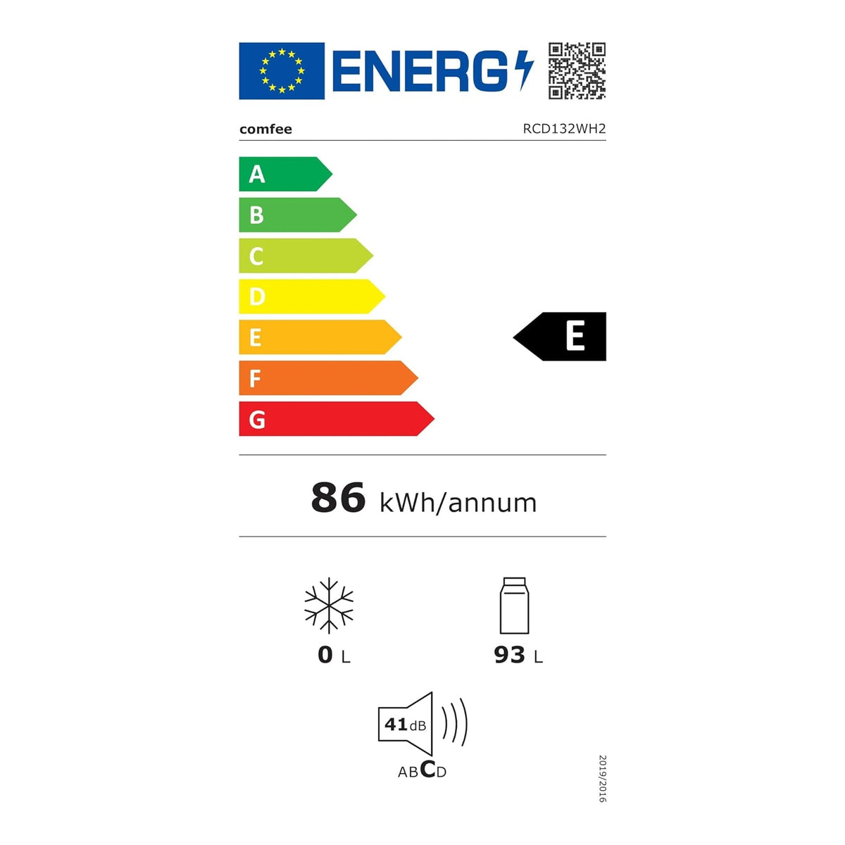 COMFEÈ MIDEA RCD132WH2 FRIGORIFERO MONOPORTA LIBERA INSTALLAZIONE 93LT CLASSE E
