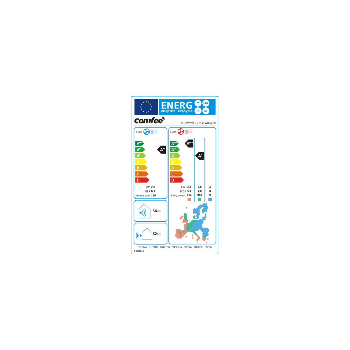 COMFEE MIDEA CF-CFW09A KIT CLIMATIZZATORE 9000 BTU GAS R32 INVERTER CLASSE A++/A+