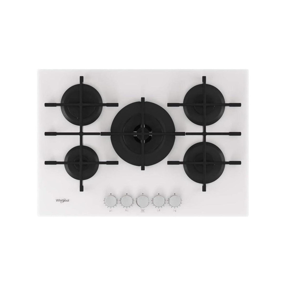 WHIRLPOOL GOWL 758/WH PIANO COTTURA 75CM 5 FUOCHI A GAS GRIGLIE IN GHISA IN VETRO BIANCO - GOWL758WH