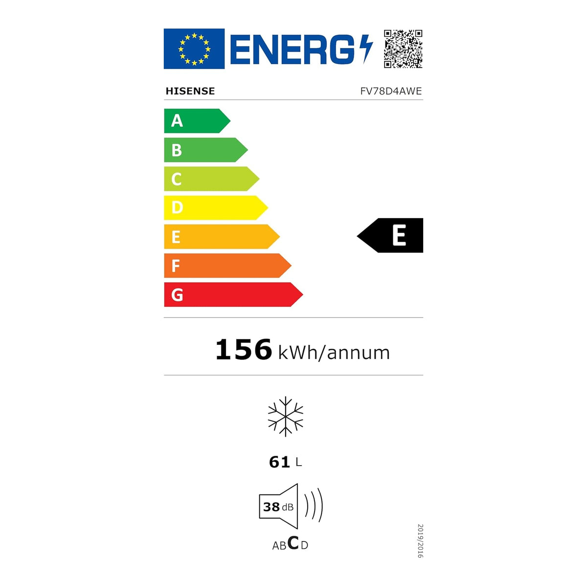 HISENSE FV78D4AWE CONGELATORE VERTICALE 61LT 3 CASSETTI CLASSE E COLORE BIANCO