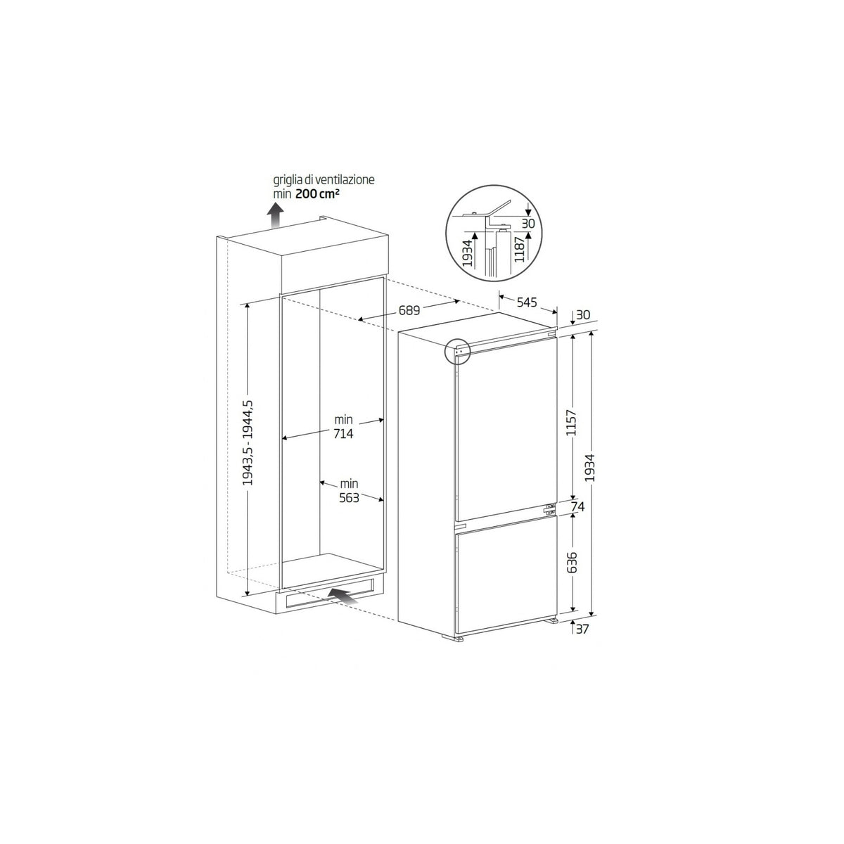 BEKO BCNE400E40SN FRIGORIFERO COMBINATO DA INCASSO TOTAL NO FROST 370LT CLASSE E