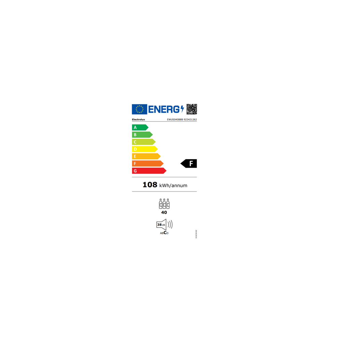 ELECTROLUX EWUS040B8B SINGLEZONE CANTINETTA VINI DA INCASSO 40 BOTTIGLIE LUCE LED CLASSE F