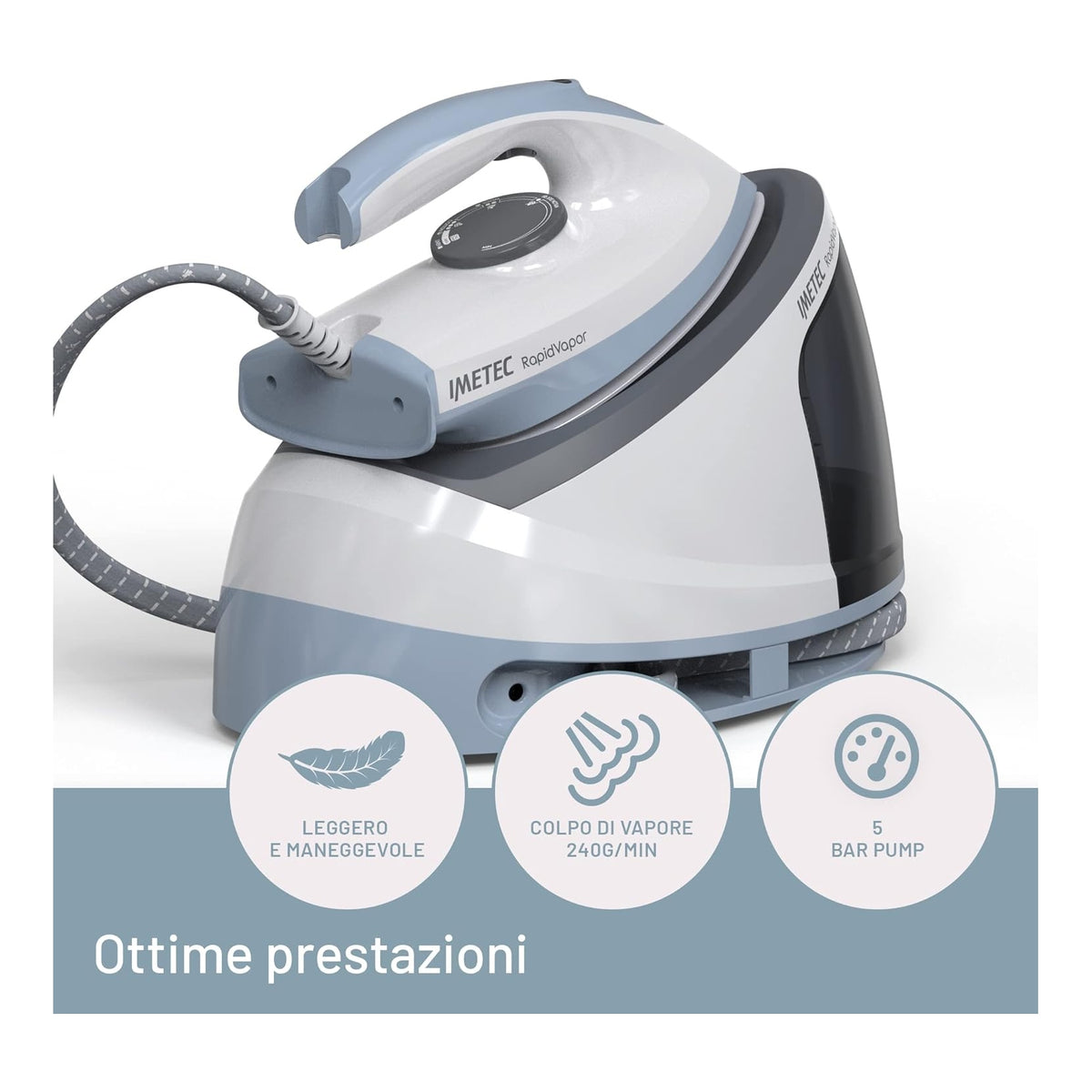 IMETEC 9033 RAPIDVAPOR FERRO DA STIRO CON CALDAIA 2400W 5BAR SERBATOIO 1.2LT