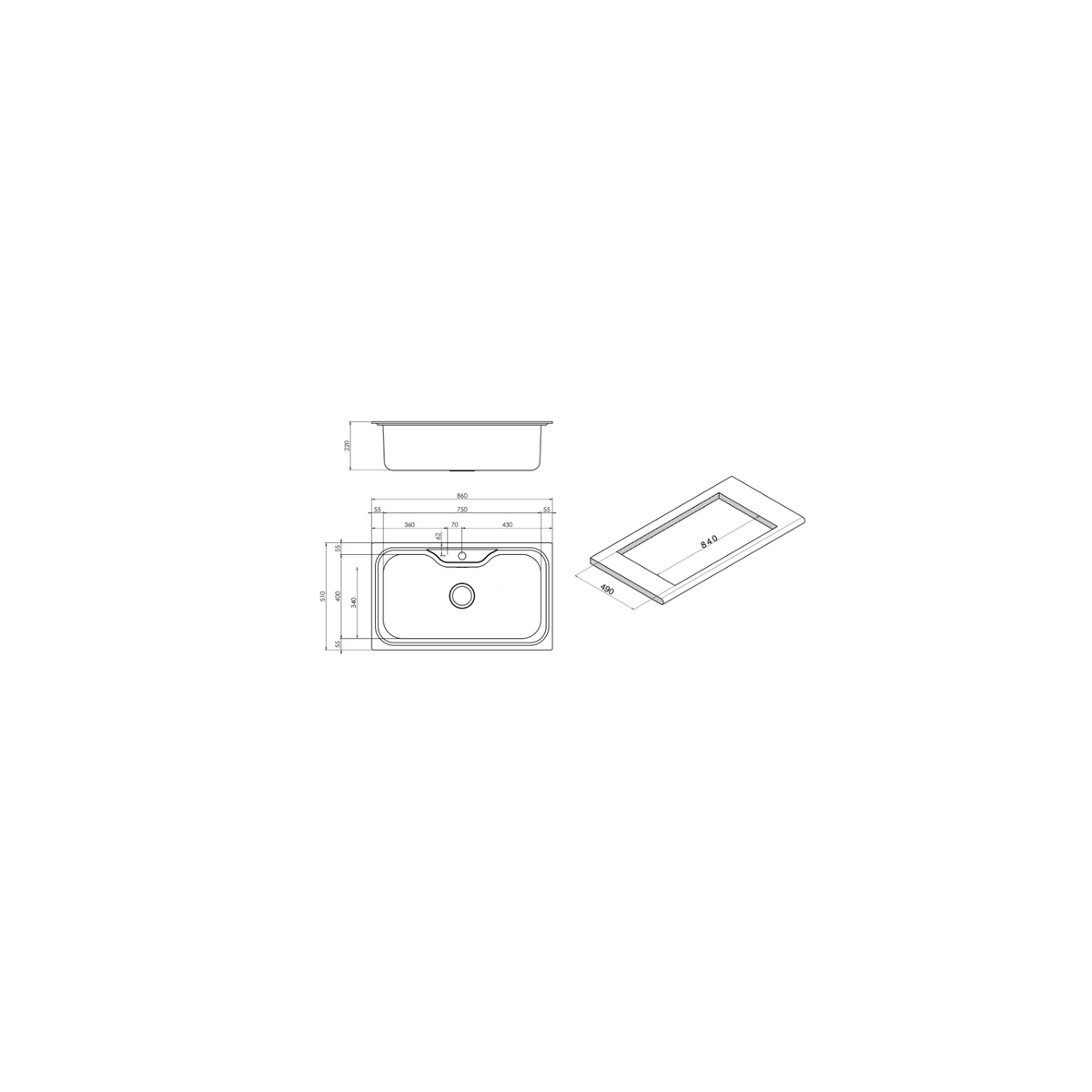 APELL CR860IBC LAVELLO MONOVASCA 86x51CM INOX