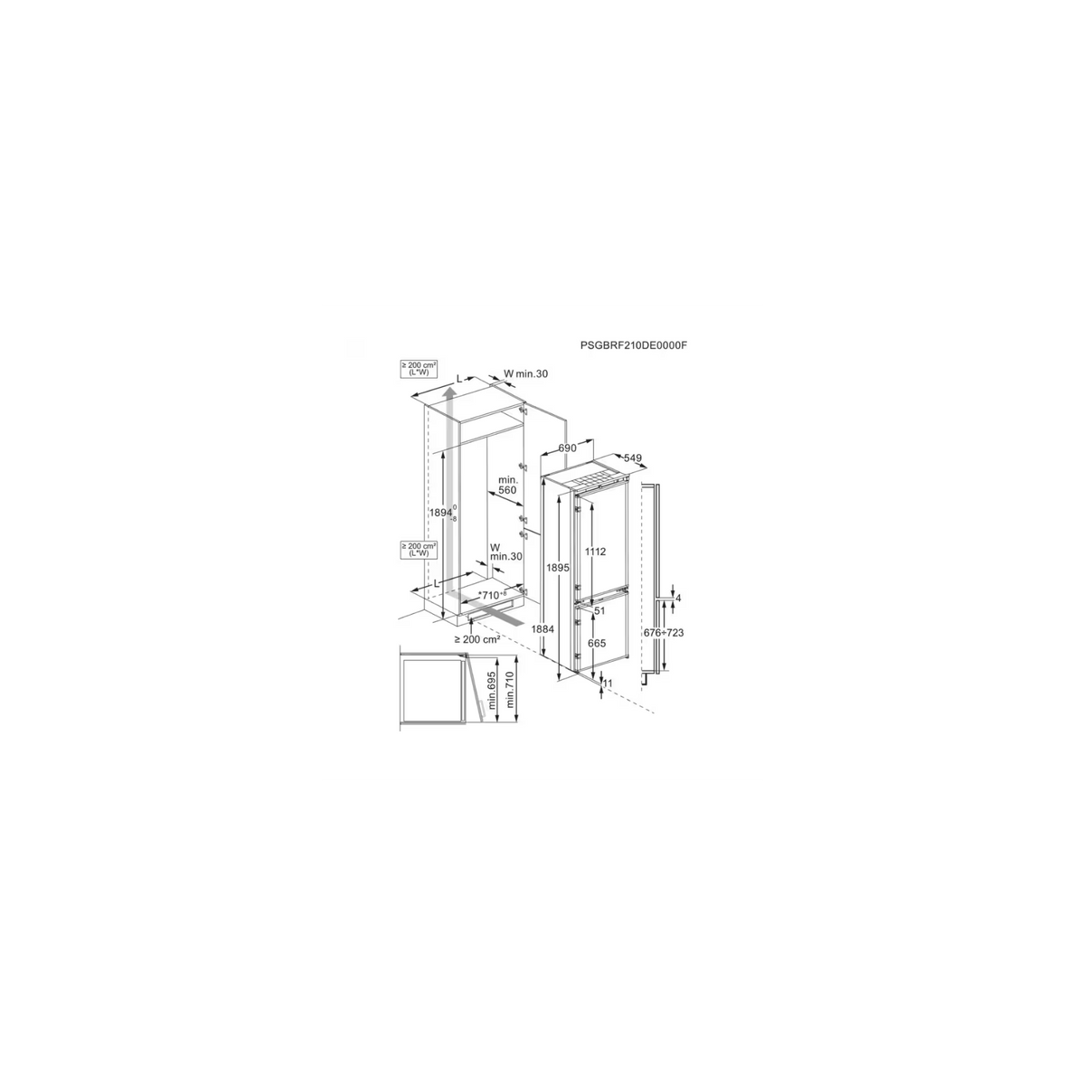 ELECTROLUX KNP7TE75S FRIGORIFERO COMBINATO DA INCASSO TOTAL NO FROST 376LT CLASSE E