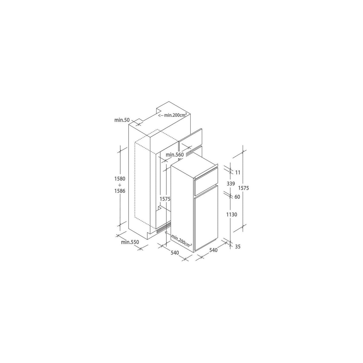 CANDY CTM516EW FRIGORIFERO DOPPIA PORTA DA INCASSO 242 LT CLASSE E