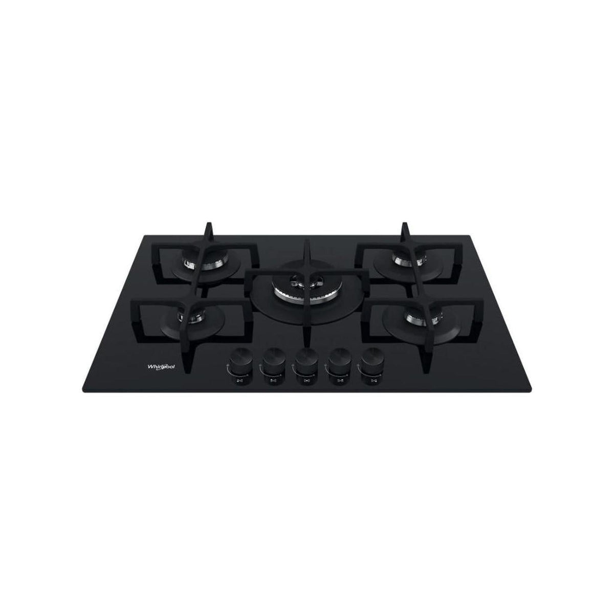 WHIRLPOOL GOA7523/NB1 PIANO COTTURA DA INCASSO 73CM 5 FUOCHI A GAS IN VETRO NERO - MANOPOLE NERE