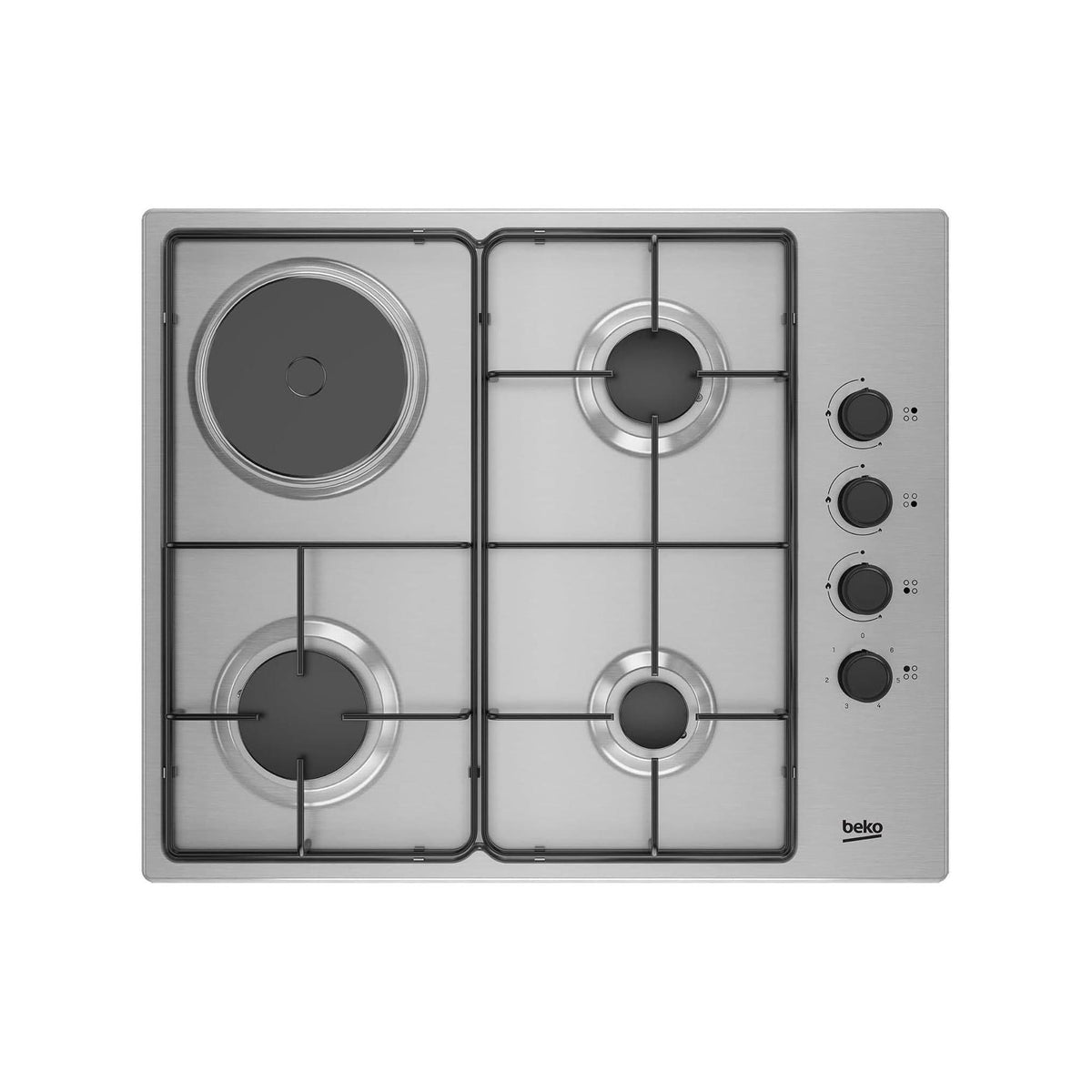 BEKO HIGM 64123 SX PIANO COTTURA 60CM 3 FUOCHI A GAS + 1 PIASTRA ELETTRICA COLORE INOX - HIGM64123SX