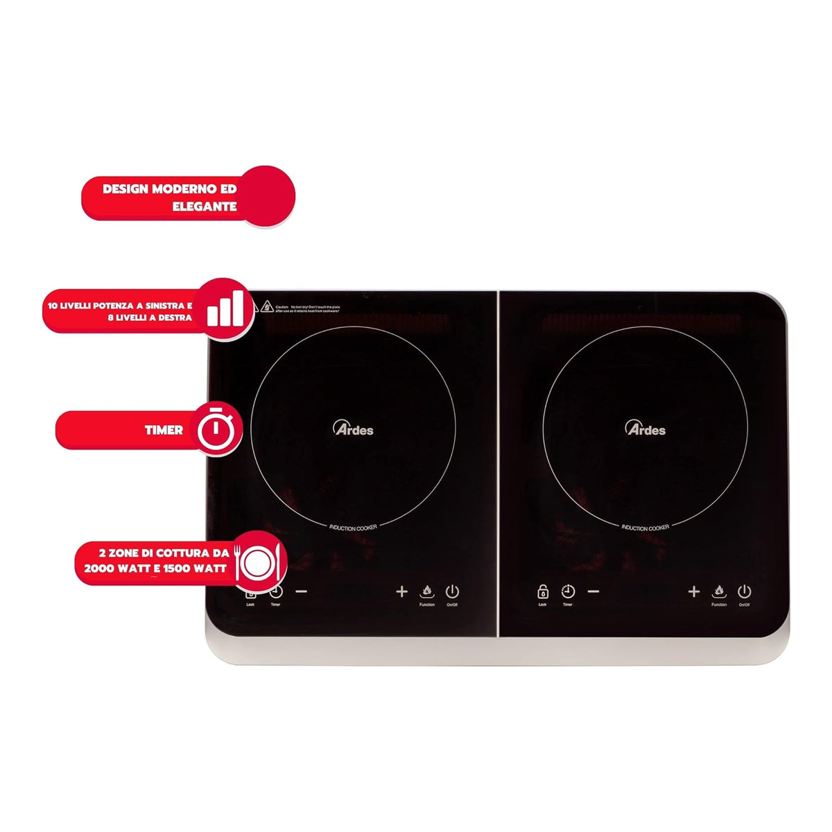 ARDES AR1F602 FORNELLO A INDUZIONE 2 ZONE COLORE NERO