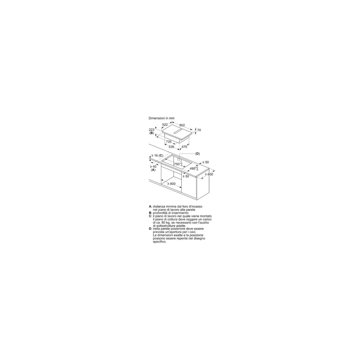BOSCH PVS831B16E PIANO COTTURA A INDUZIONE 80CM CON CAPPA INTEGRATA 4 ZONE
