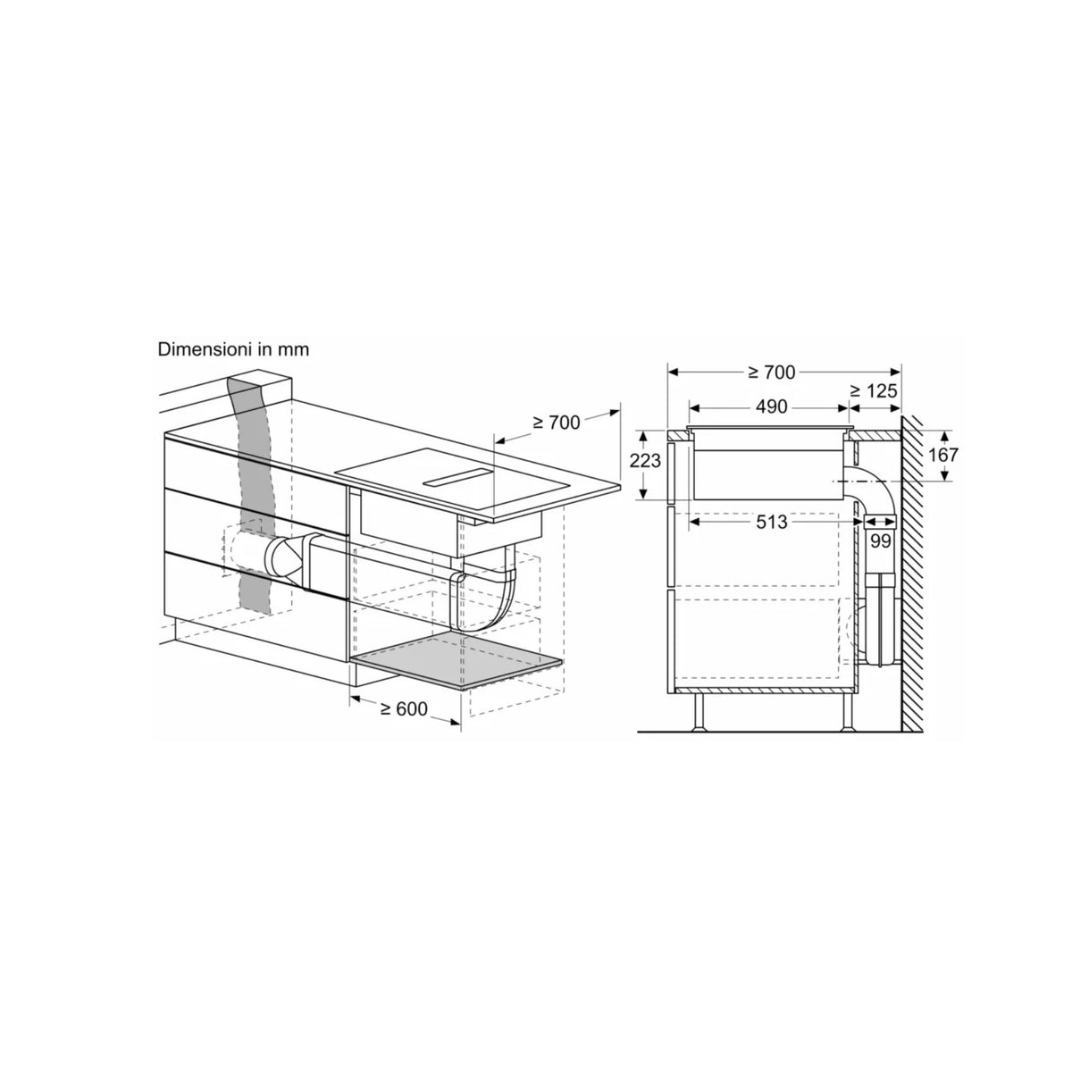 BOSCH PVS831B16E PIANO COTTURA A INDUZIONE 80CM CON CAPPA INTEGRATA 4 ZONE