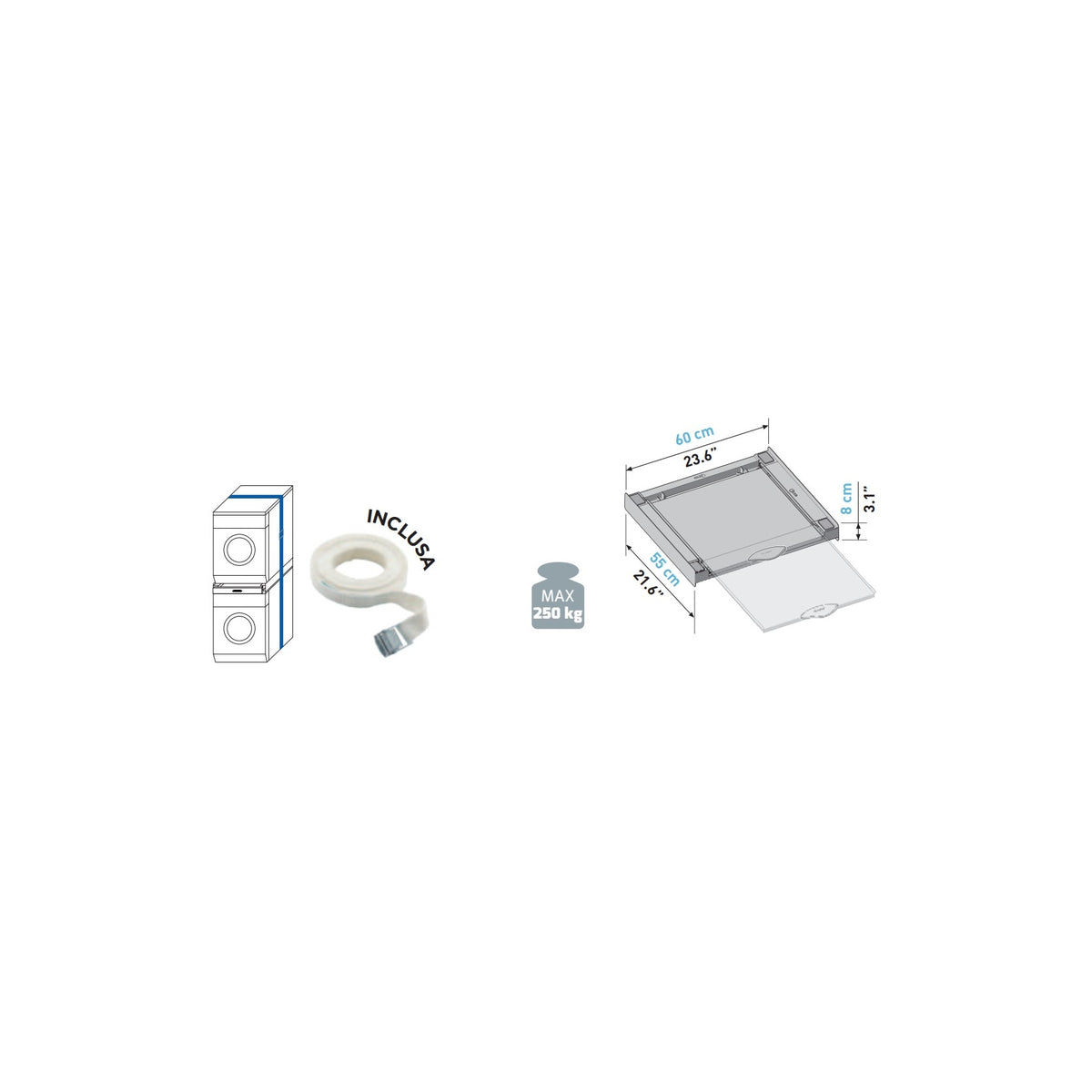 MELICONI TORRE GREEN+ KIT DI SOVRAPPOSIZIONE UNIVERSALE PER LAVATRICE E ASCIUGATRICE - 656129