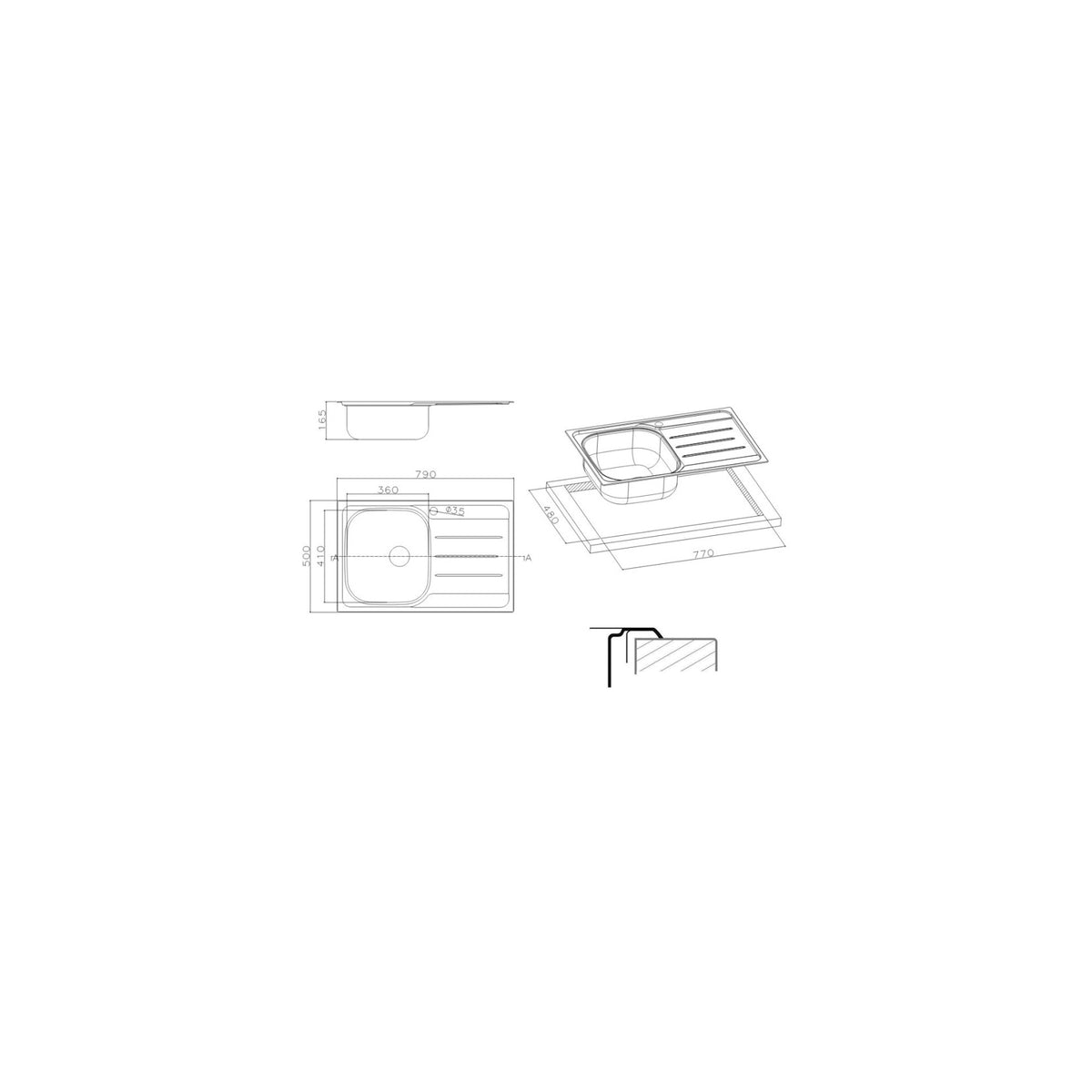APELL OH791IRPC LAVELLO 1 VASCA CON GOCCIOLATOIO A DESTRA INOX PRELUCIDO
